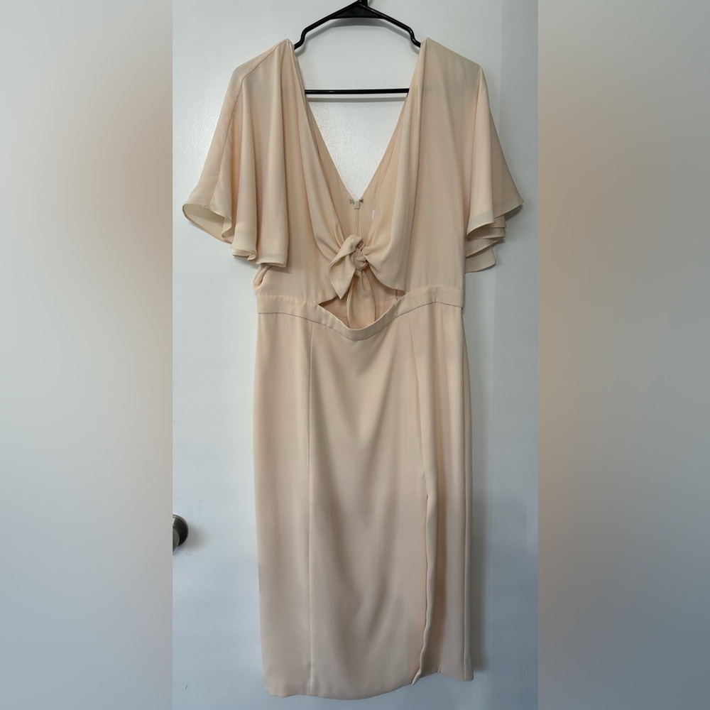FAME Partners Women Bow Tie V-neck Midi/Knee Length Dress Size 12 Party Wedding